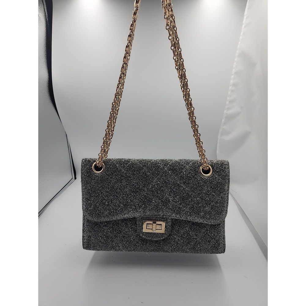 3AM Forever Silver Metallic Shiny Purse With Gold Chain Straps